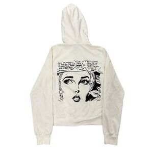 Vintage Y2K ICEBERG Womens Cream Comic Graphic Zip Up Hoodie Size 44 M
